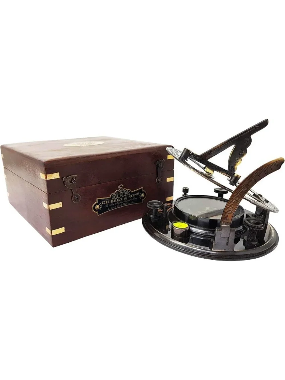 Home Silver Sundial Compass Rosewood Case Top Grade Calibrated Vintage Clock